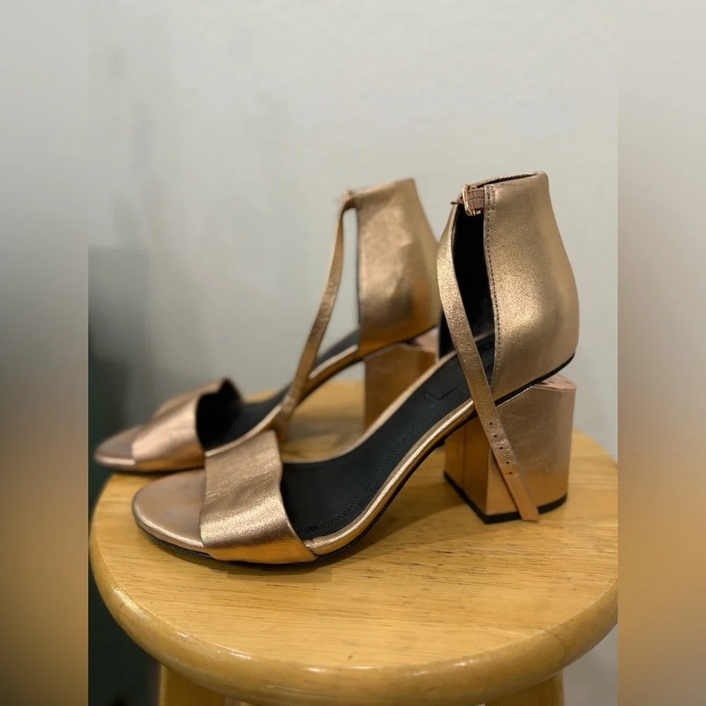 Alexander Wang Abby Sandal Rose Gold Metallic Block Heel EU 37 US 6.5